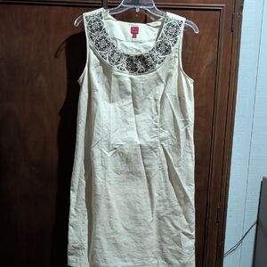 212 Collection Cream Dress with Black Embroidery